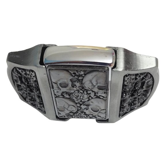 Antique Silver Metal Skulls Lighter Belt Buckle Lighter Buckle - Free Engraving - Picture 2 of 10